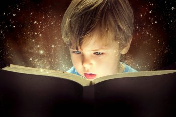 Little boy and the old magic book